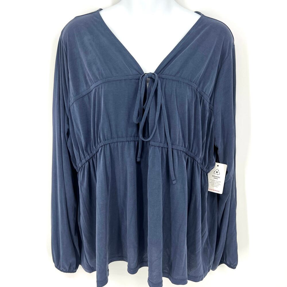Lucky Brand Womens Long Sleeve Notch Neck Sandwash Top Blue Size XL NEW